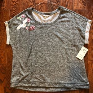 Harmony & Balance French Terry Embroidered Top NWT